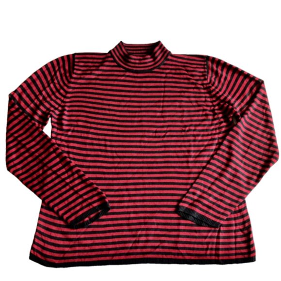 Sag Harbor Women’s Size Large Red & Black Striped Long Sleeve Top Shirt - Picture 2 of 6
